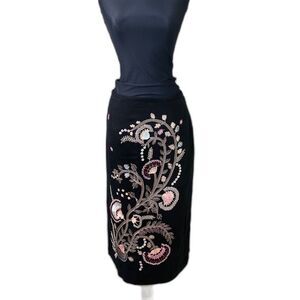 Richard Malcolm Linen blend Beaded Embroidered Midi Skirt women’s size 8 black